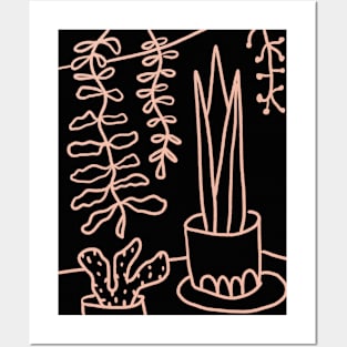 Plant line illustration on black Posters and Art